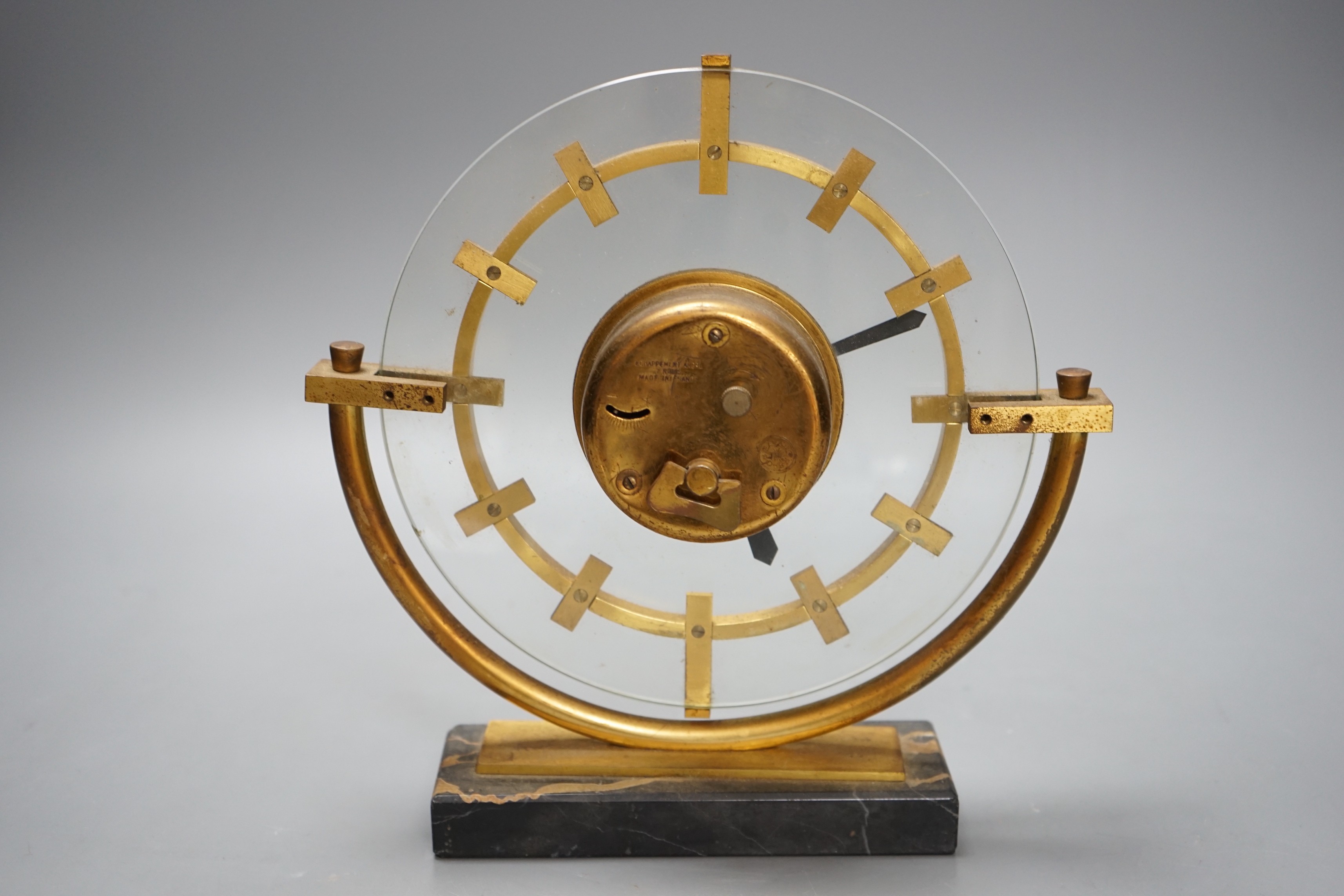 An Art Deco Bayard 8 day timepiece, marble base, 23cm tall